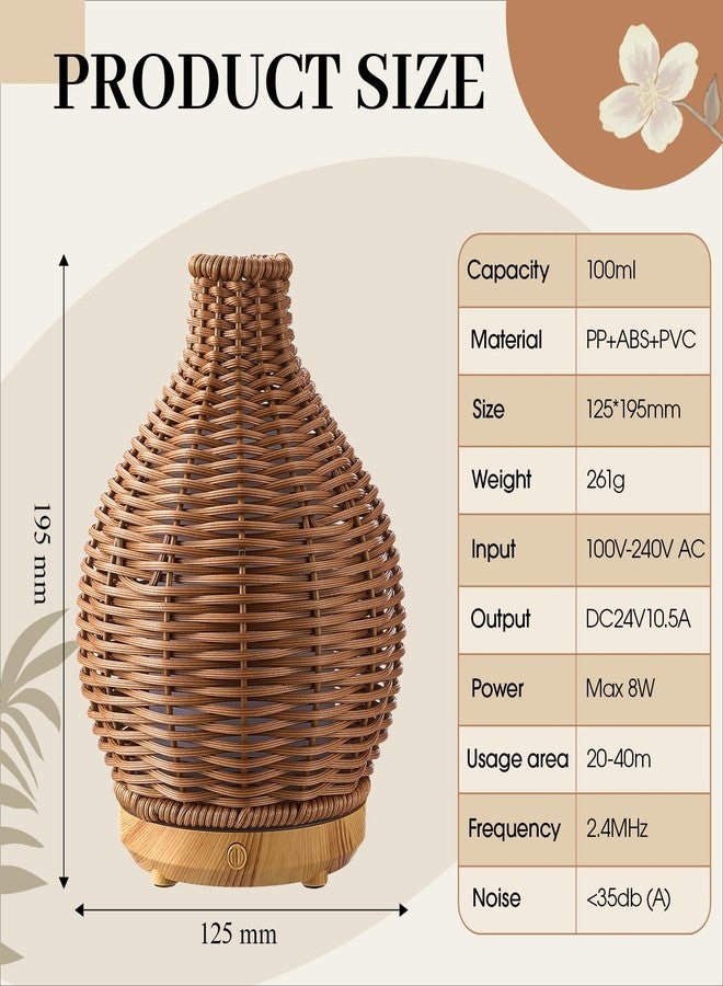 Copkim Essential Oil Diffuser Rattan Woven Boho Aroma Humidifier 80ml Ultrasonic Aromatherapy Diffuser with Timer and Waterless Auto-Off 2 Mist Modes Noiseless Warm Light for Home Office Bedroom - Image 2